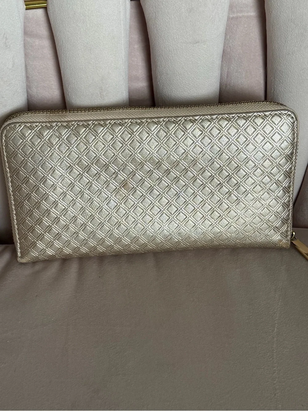 Tory Burch Marion Diamond Quilted Metallic Leather Zip Around Wallet 🪩